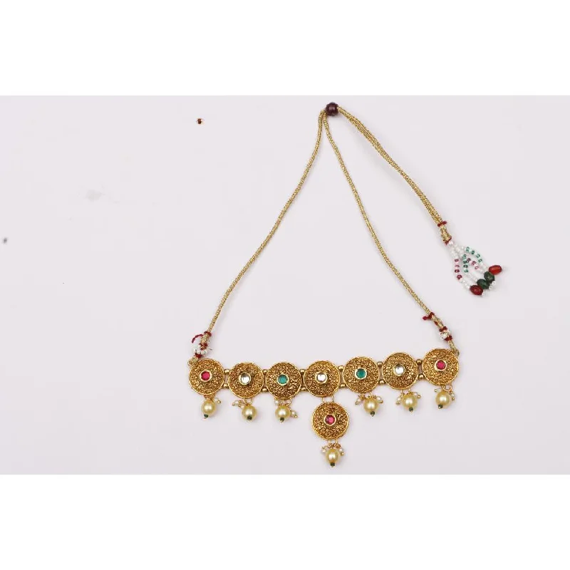 Rose Gold Choker Necklace-Darshana Jewels Gold Plated Pota Stone Choker Necklace Set