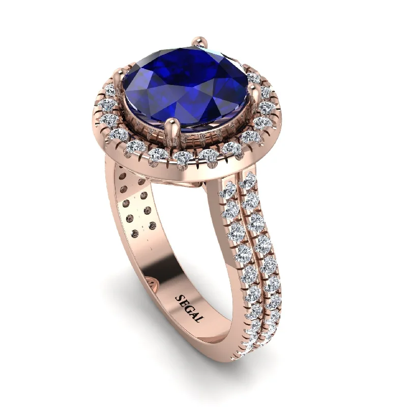 Titanium Wedding Band-Gorgeous Round Cut Sapphire Pave Double Shank Engagement Ring With Hidden Stone - Ellen No. 14