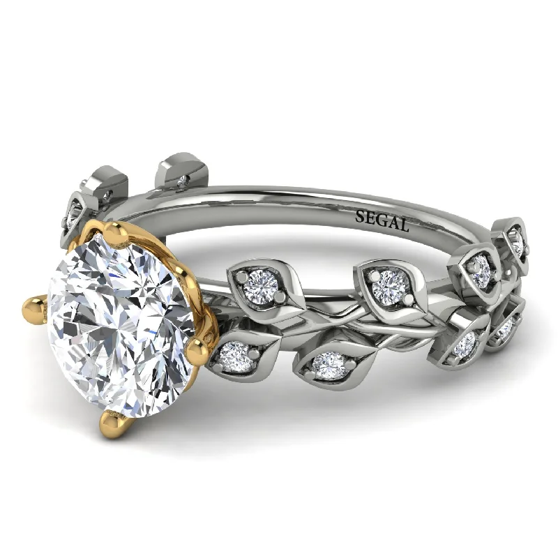 Diamond Ring for Anniversary-Two Tones Leaves All Around Yellow Gold Diamond Ring - Sydney 2ct No. 77