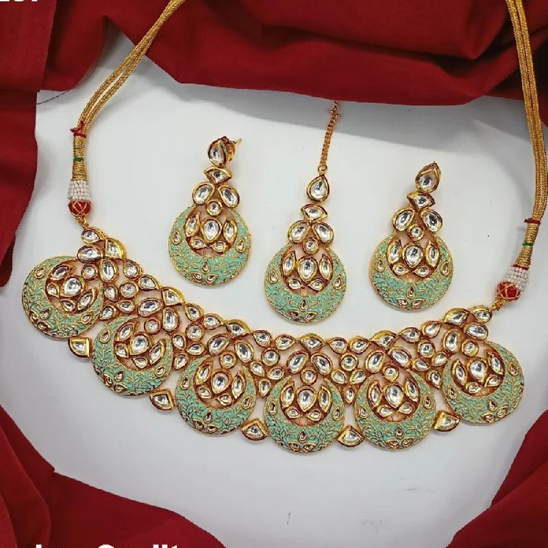 Elegant Gold Necklace-Royal Kundan Jewellery Gold Plated Polki Kundan Meenakari Necklace Set