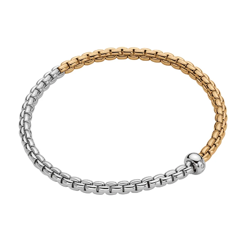 Customizable Silver Bracelets-Eka 18ct Yellow & White Gold Bracelet With Single Diamond Rondel