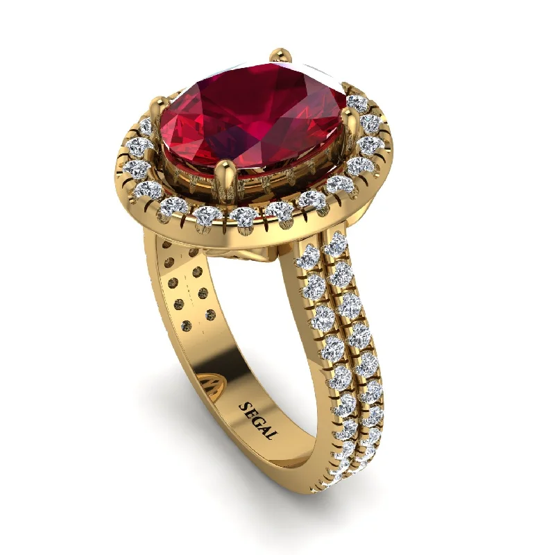 Bridal Wedding Ring-Gorgeous Oval Cut Ruby Pave Double Shank Engagement Ring With Hidden Stone - Phoebe No. 10