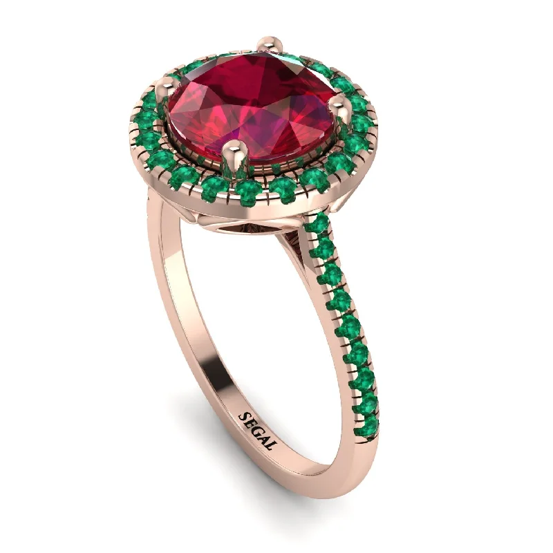 Birthstone Wedding Ring-Gorgeous Round Cut Ruby Pave Engagement Ring With Hidden Stone - Ellen No. 26