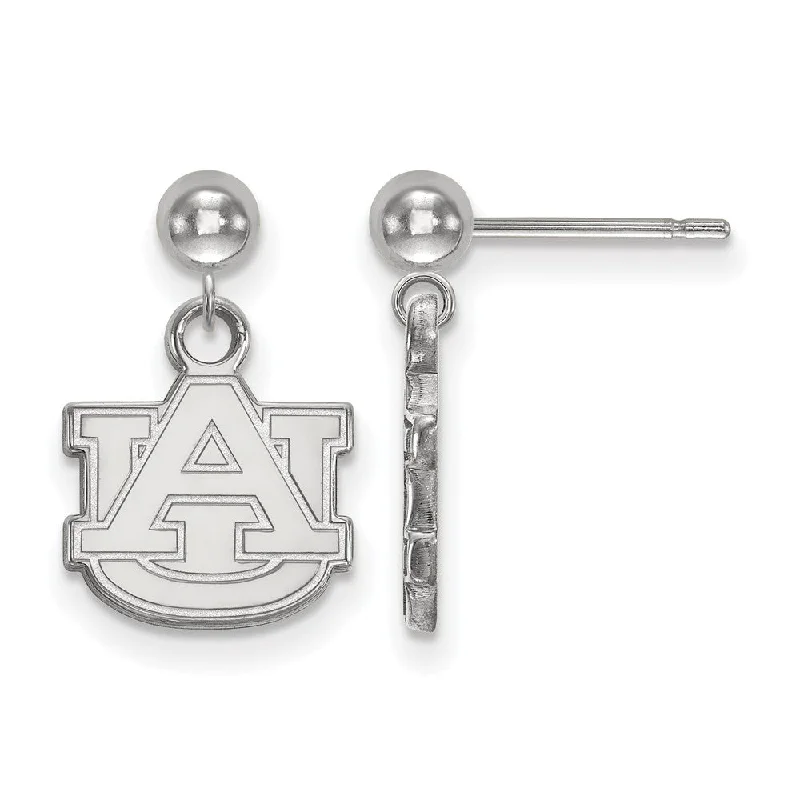 Light Blue Gem Earrings-14k White Gold Auburn University Ball Dangle Earrings