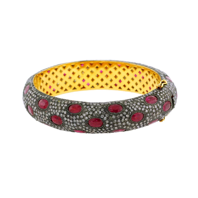 Thin Gold Bangles-Pave Diamond & Ruby Bangle