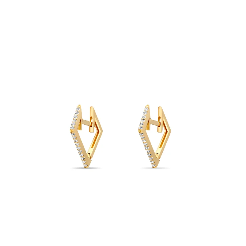 Gold and Pearl Earrings-Square Diamond Huggies - 14 karat gold huggie earrings, diamonds 0.18ct