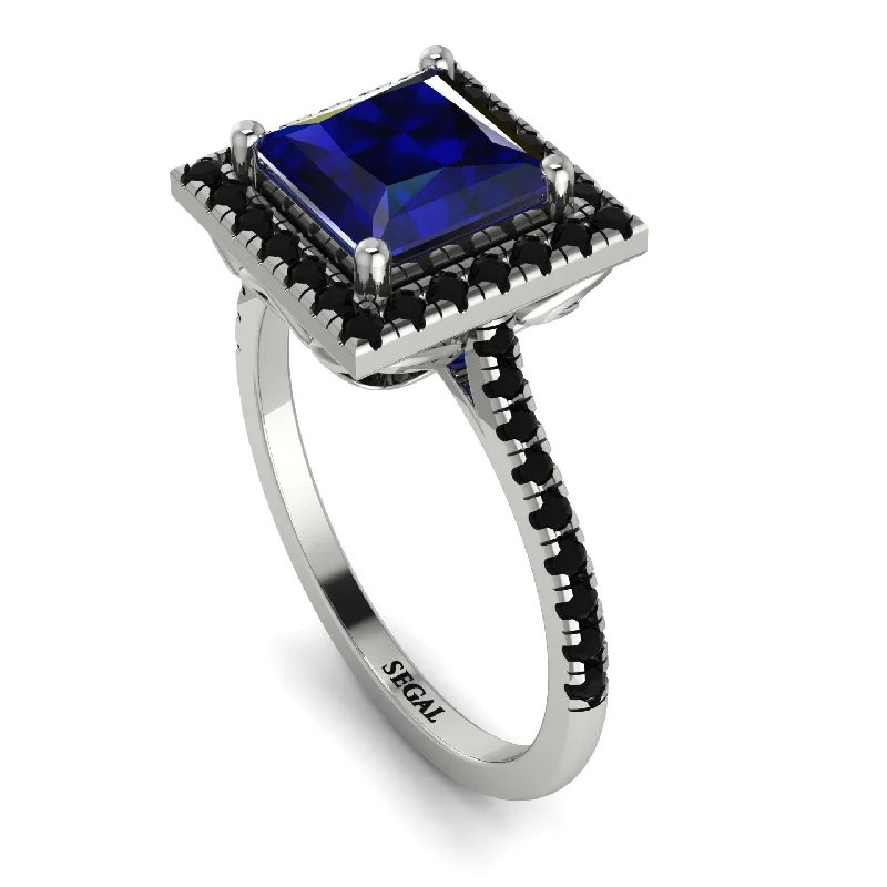 Fashionable Wedding Ring-Gorgeous Princess Cut Sapphire Pave Engagement Ring With Hidden Stone - Margot No. 45