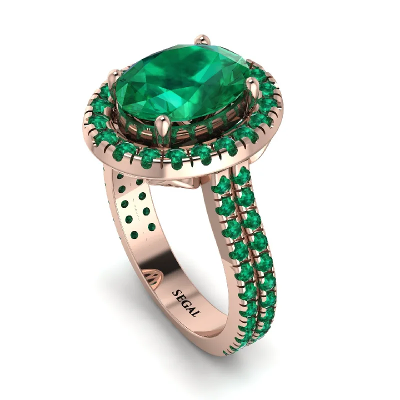 Luxury Ruby Ring-Gorgeous Oval Cut Emerald Pave Double Shank Engagement Ring With Hidden Stone - Phoebe No. 20