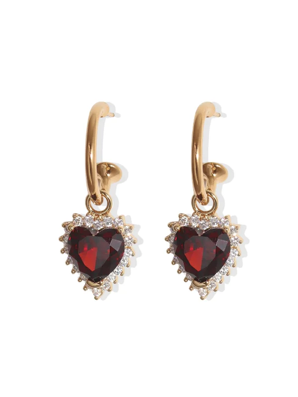 Casual Drop Earrings-Ruby Heart Hoops