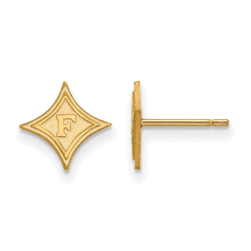 Gold Stud Earrings for Women-14k Gold Plated Silver Furman Univ. XS (Tiny) Post Earrings