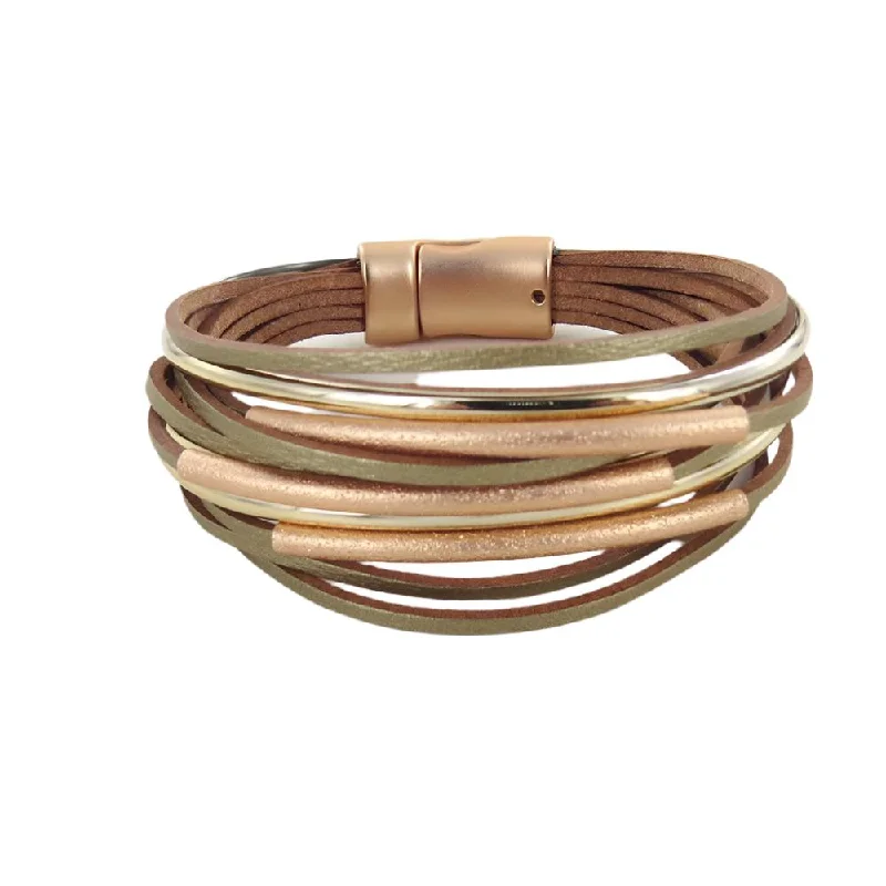 Personalized Leather Wrap Bracelets-Matte Gold with Gold Leather Multi-Strand Bracelet