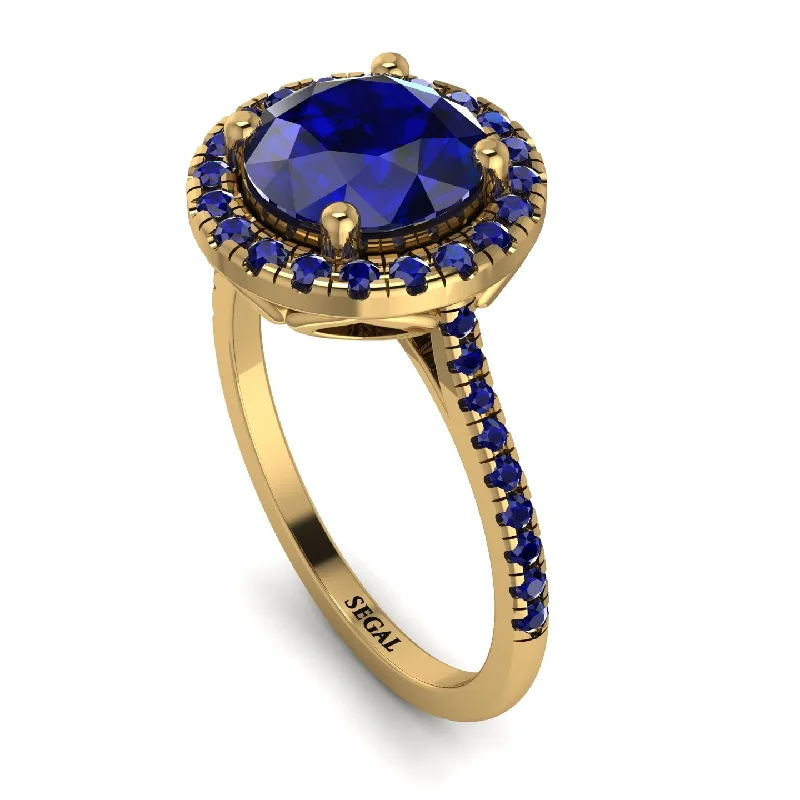 Simple Diamond Ring-Gorgeous Round Cut Sapphire Pave Engagement Ring With Hidden Stone - Ellen No. 73