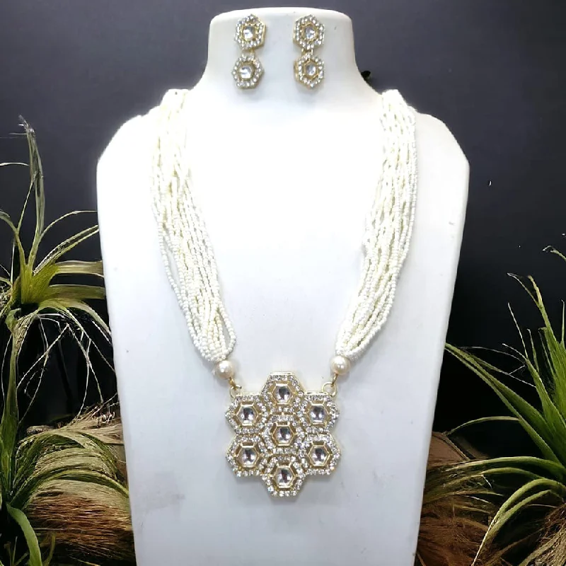 Personalized Name Plate Necklace-Naitika Arts Gold Plated Kundan Stone And Pearl Necklace Set