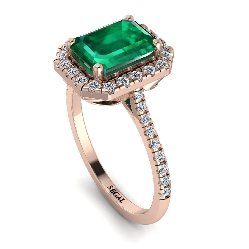 Promise Ring for Her-Gorgeous Emerald Cut Emerald Pave Engagement Ring With Hidden Stone - Veronica No. 5