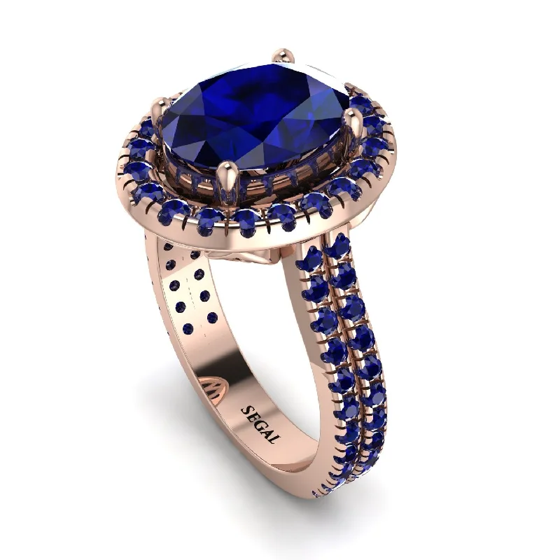 Gold Diamond Band-Gorgeous Oval Cut Sapphire Pave Double Shank Engagement Ring With Hidden Stone - Phoebe No. 74