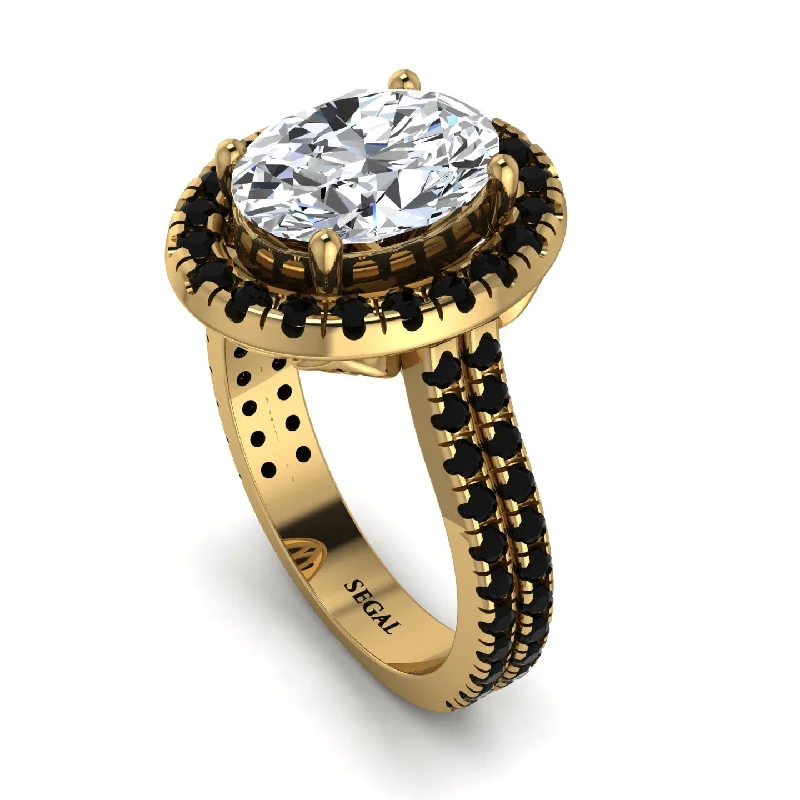 Large Gold Ring-Gorgeous Oval Cut Diamond Pave Double Shank Engagement Ring With Hidden Stone - Phoebe No. 31