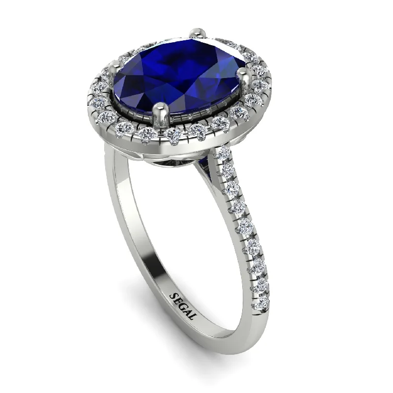 Retro Gemstone Ring-Gorgeous Oval Cut Sapphire Pave Engagement Ring With Hidden Stone - Phoebe No. 15