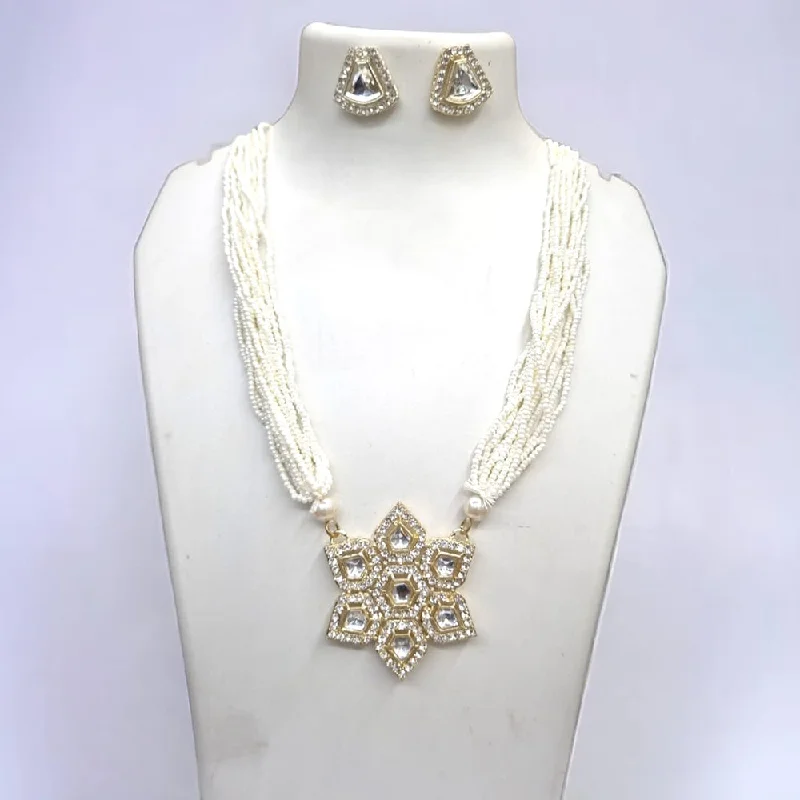 Classy Silver Necklace-Naitika Arts Gold Plated Kundan Stone And Pearl Necklace Set