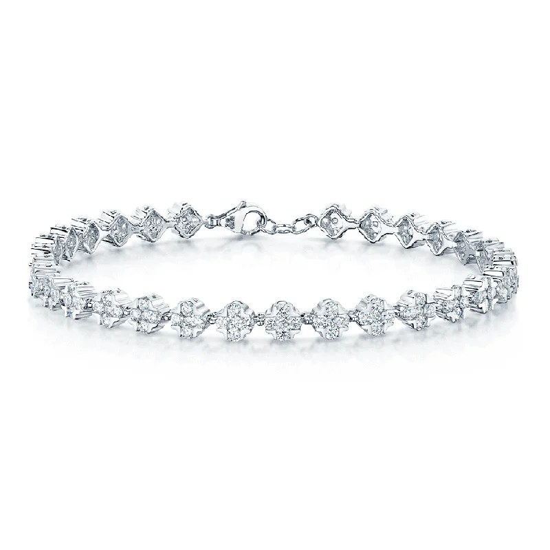 Double Bracelet Set-18ct White Gold Round Brilliant Cut Diamond Set Cluster Bracelet