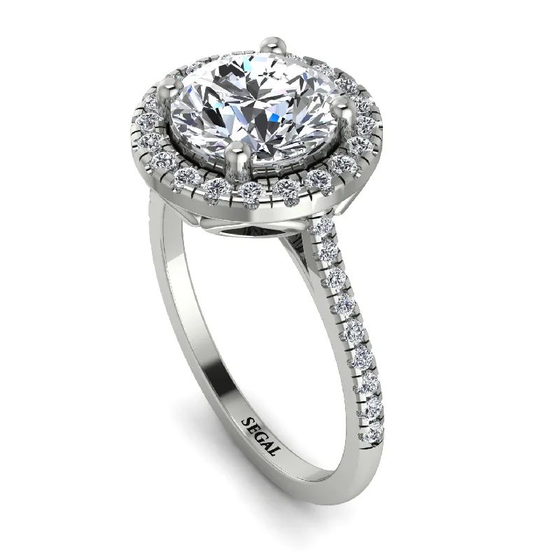 Two-Tone Gold Ring-Gorgeous Round Cut Diamond Pave Engagement Ring With Hidden Stone - Ellen No. 3