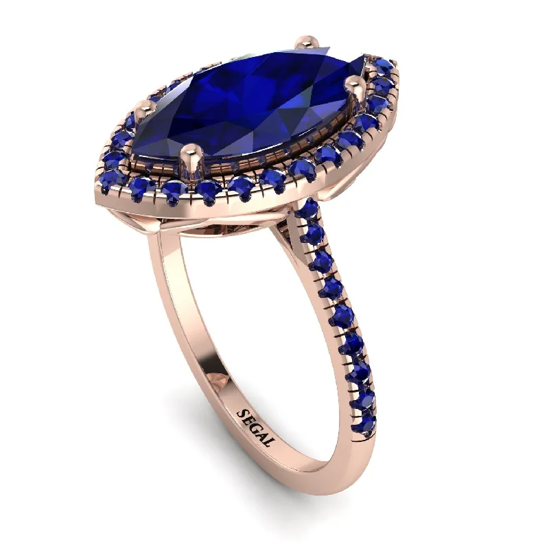 Stackable Silver Ring-Gorgeous Marquise Cut Sapphire Pave Engagement Ring With Hidden Stone - Miriam No. 74