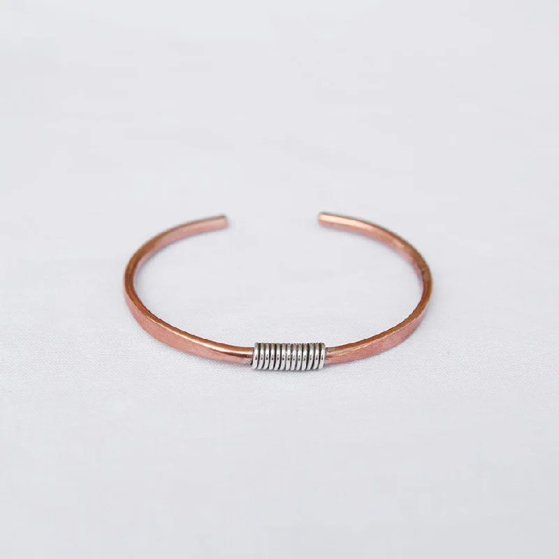 Stylish Men’s Bracelets-Heavy Copper Cuff With Silver Wrap Bracelet