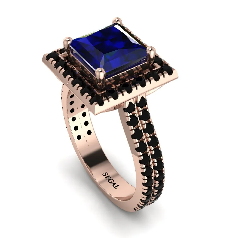 Vintage Art Deco Ring-Gorgeous Princess Cut Sapphire Pave Double Shank Engagement Ring With Hidden Stone - Margot No. 44