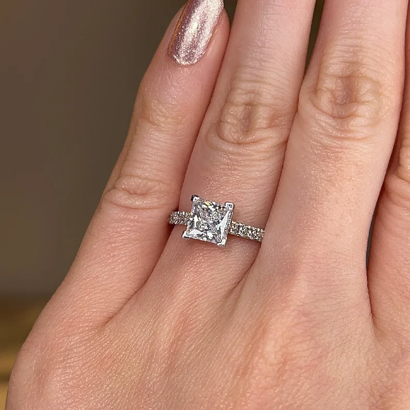 Custom Promise Ring for Him-"Isabel" Princess Cut Diamond Hidden Under Halo Diamond Shoulder Engagement Ring UHPC01