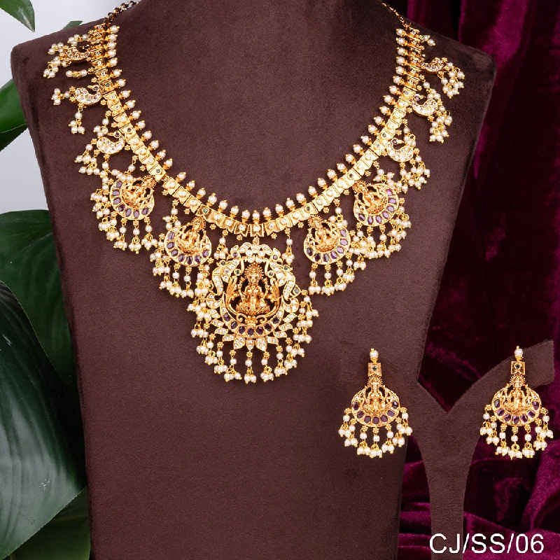 Rose Gold Pendant Necklace-Chiccharm Jewellery Brass and Copper Rajwadi Temple Hasli Necklace Set