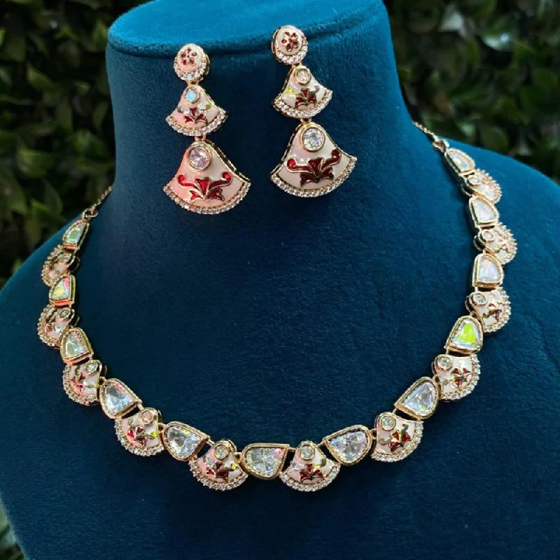 Artistic Crystal Necklace-Royal Kundan Jewellery Polki Kundan Meenakari Necklace Set