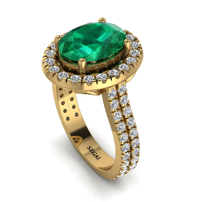 Vintage Engagement Ring-Gorgeous Oval Cut Emerald Pave Double Shank Engagement Ring With Hidden Stone - Phoebe No. 4