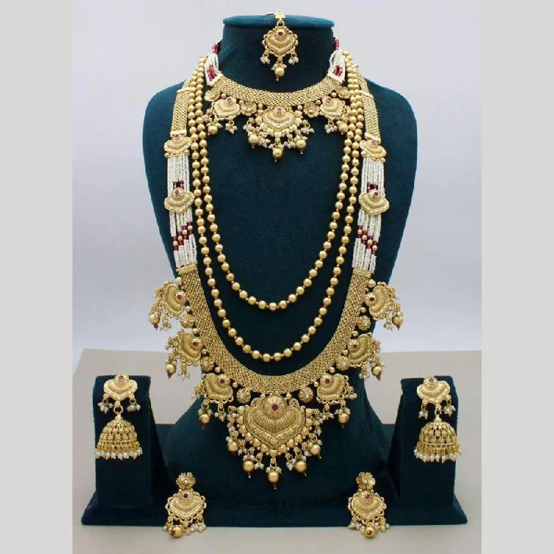 Long Statement Necklace-JCM Gold Plated Pota Stone And Pearls Necklace Combo Set