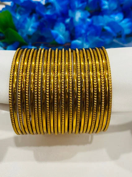 Simple Cuff Bangles-Magnificent Antique Gold Partywear Thin Bangles With Plain Running Dots