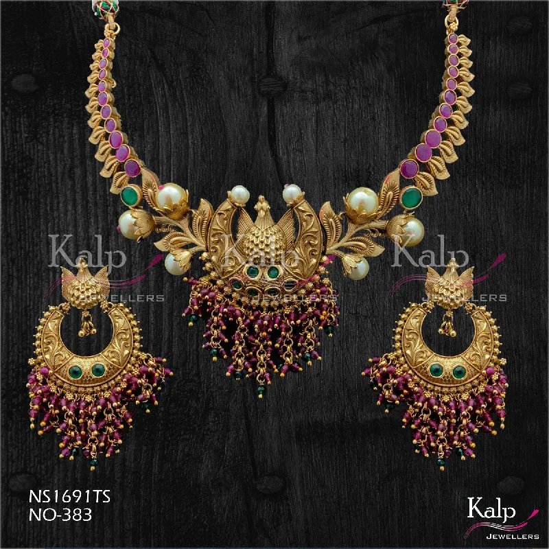 Trendy Gold Pendant Necklace-Kalp Jewellers Copper Gold Plated Necklace Set