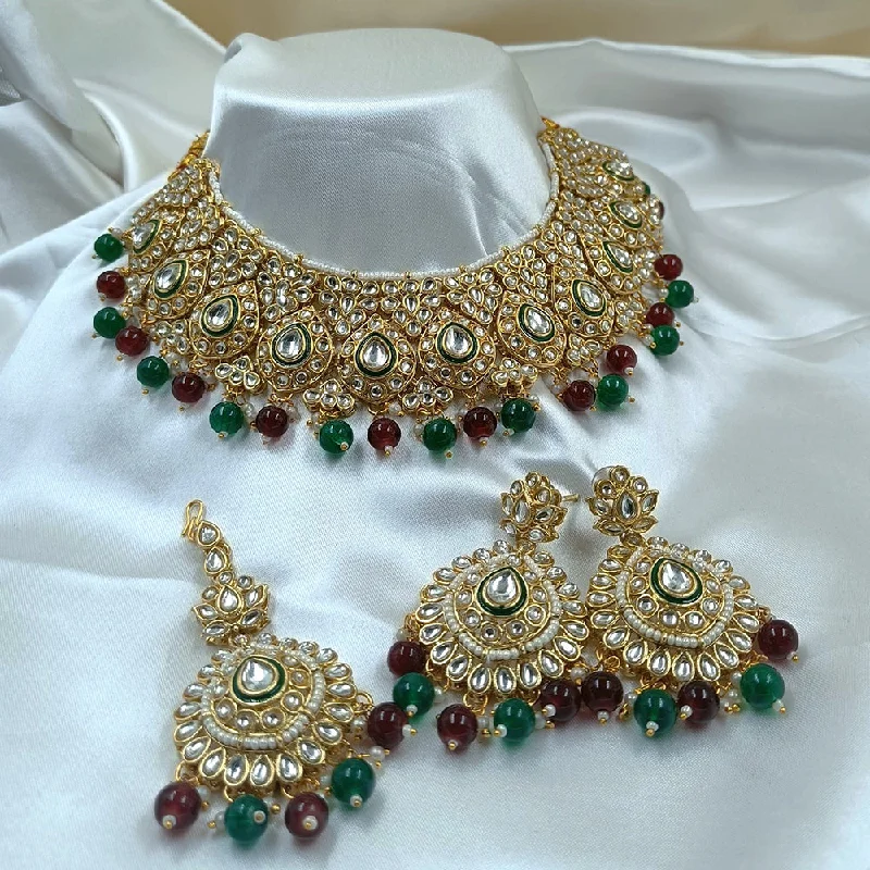 Silver Chain Necklace-Gehana Mahal Gold Plated Kundan Stone Choker Necklace Set