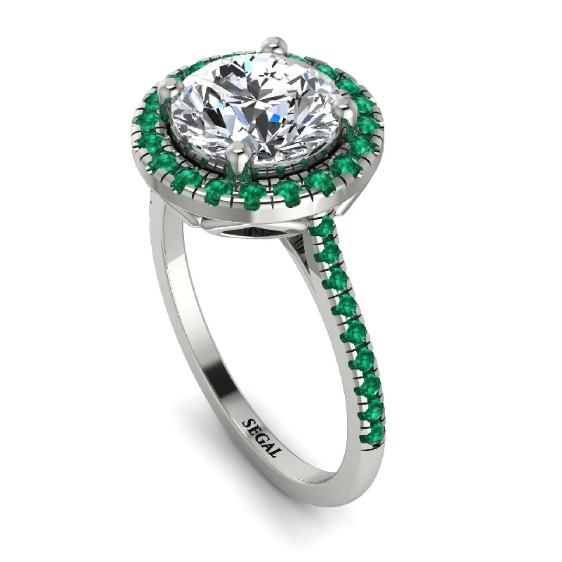 Retro Gemstone Ring-Gorgeous Round Cut Diamond Pave Engagement Ring With Hidden Stone - Ellen No. 18