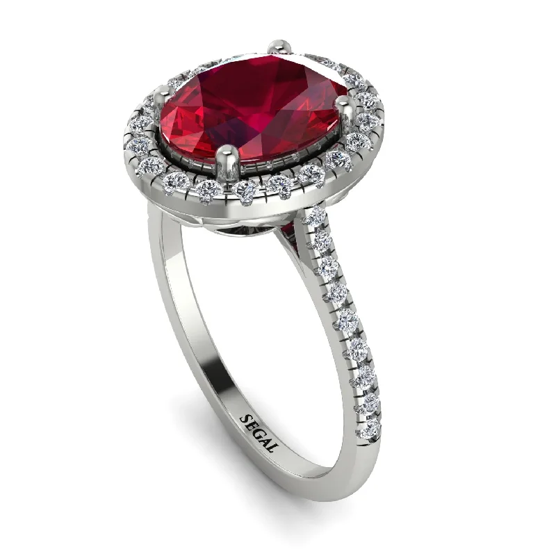 Custom Stacked Ring-Gorgeous Oval Cut Ruby Pave Engagement Ring With Hidden Stone - Phoebe No. 12