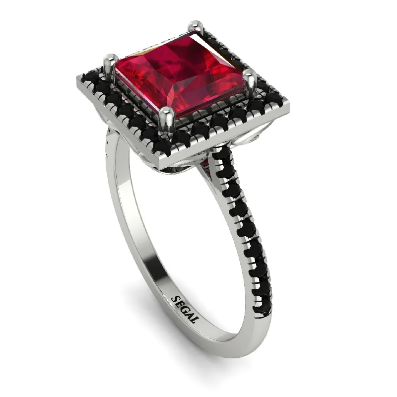 Antique Gold Ring-Gorgeous Princess Cut Ruby Pave Engagement Ring With Hidden Stone - Margot No. 42