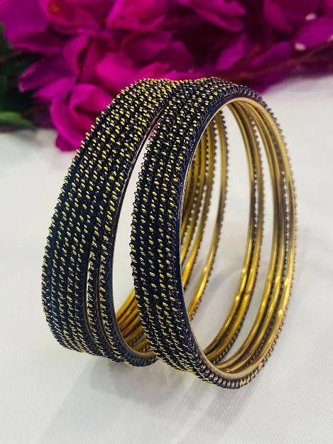 Multi-Color Wedding Bangles-Traditional Dark Blue Color Bollywood Style Indian Fancy Thin Antique Gold Bangles