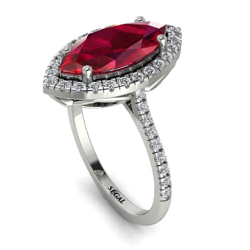 Classic Gemstone Wedding Band-Gorgeous Marquise Cut Ruby Pave Engagement Ring With Hidden Stone - Miriam No. 12