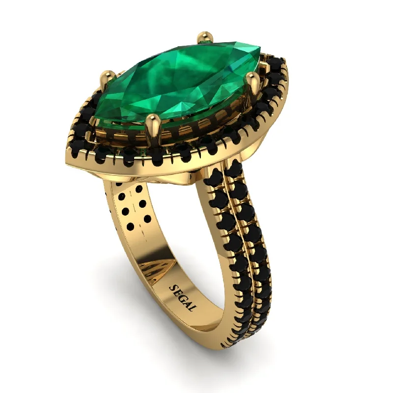 Gold Eternity Ring-Gorgeous Marquise Cut Emerald Pave Double Shank Engagement Ring With Hidden Stone - Miriam No. 34