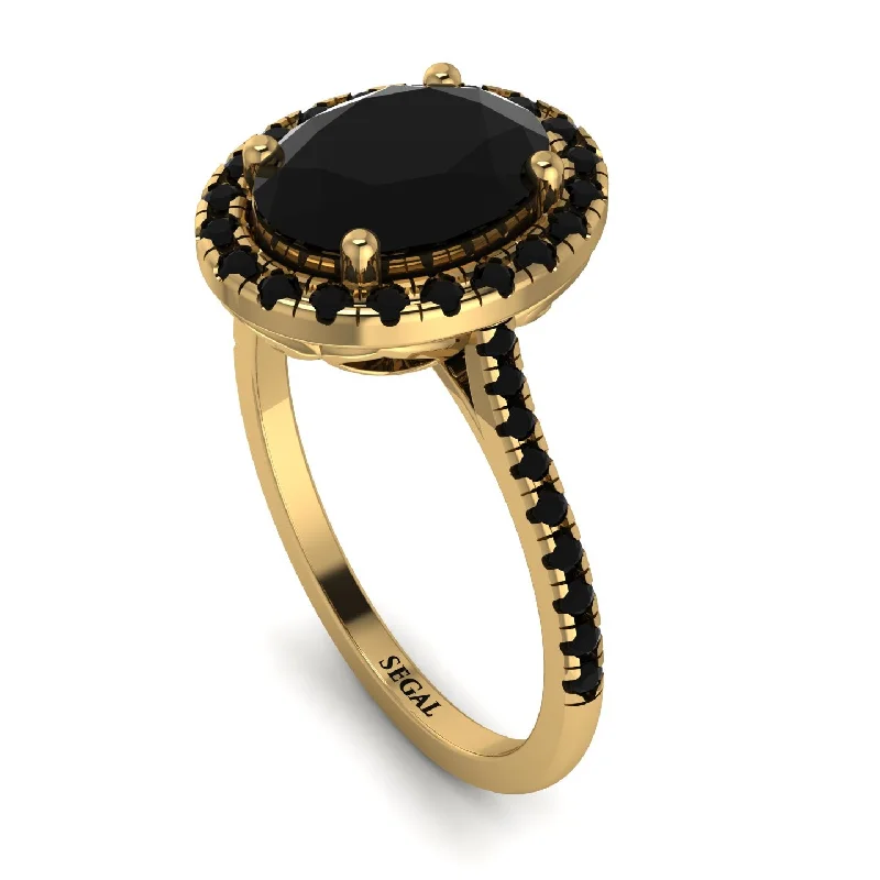 Luxury Gold Ring Set-Gorgeous Oval Cut Black Diamond Pave Engagement Ring With Hidden Stone - Phoebe No. 37