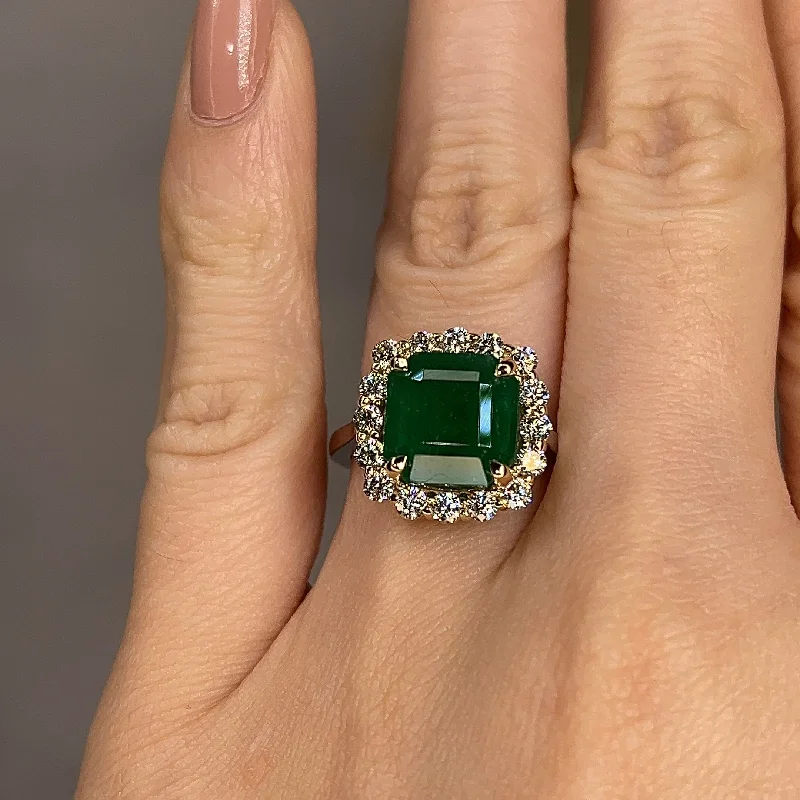 Custom Engagement Ring Set-"Riva" 4.59 Carat Square Emerald Gem Halo Engagement Ring