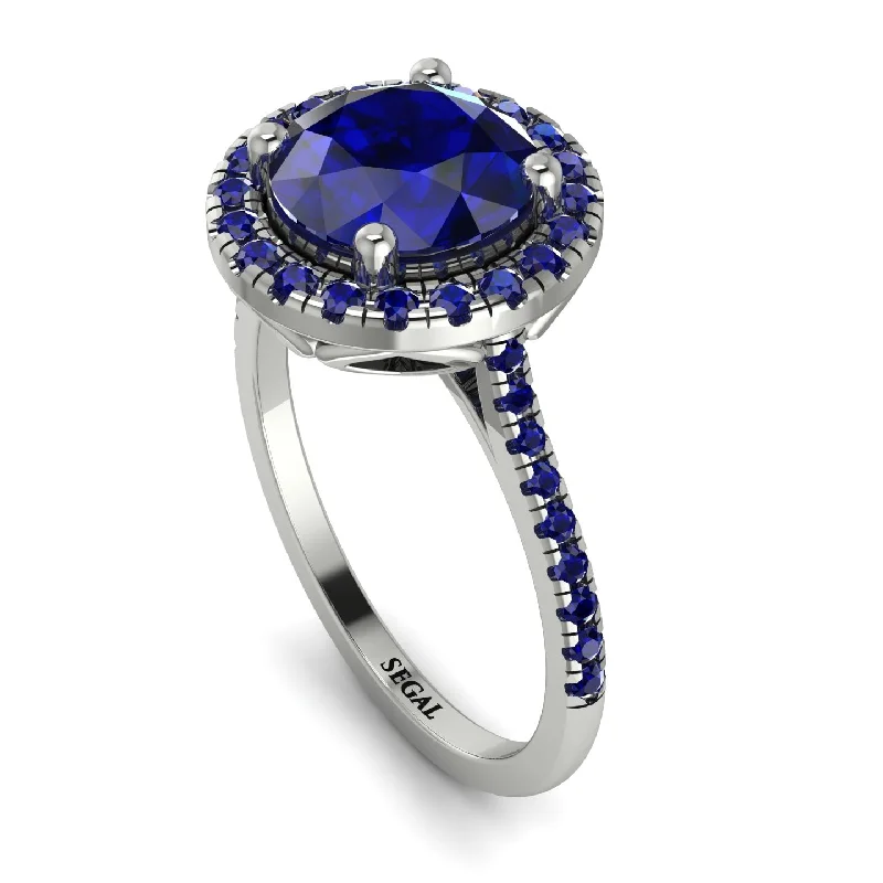 Cute Animal Rings-Gorgeous Round Cut Sapphire Pave Engagement Ring With Hidden Stone - Ellen No. 75