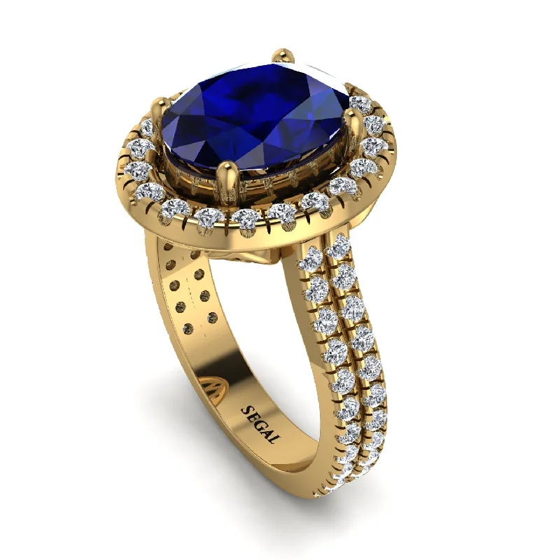 Statement Gemstone Ring-Gorgeous Oval Cut Sapphire Pave Double Shank Engagement Ring With Hidden Stone - Phoebe No. 13