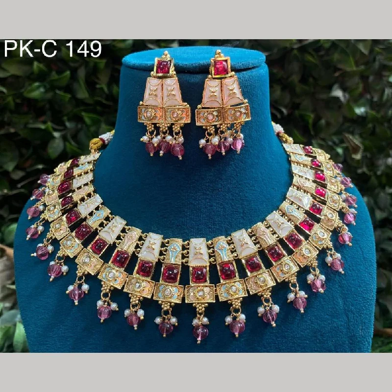 Vintage Pearl and Gold Necklace-Royal Kundan Jewellery Gold Plated Crystal  Stone Necklace Set