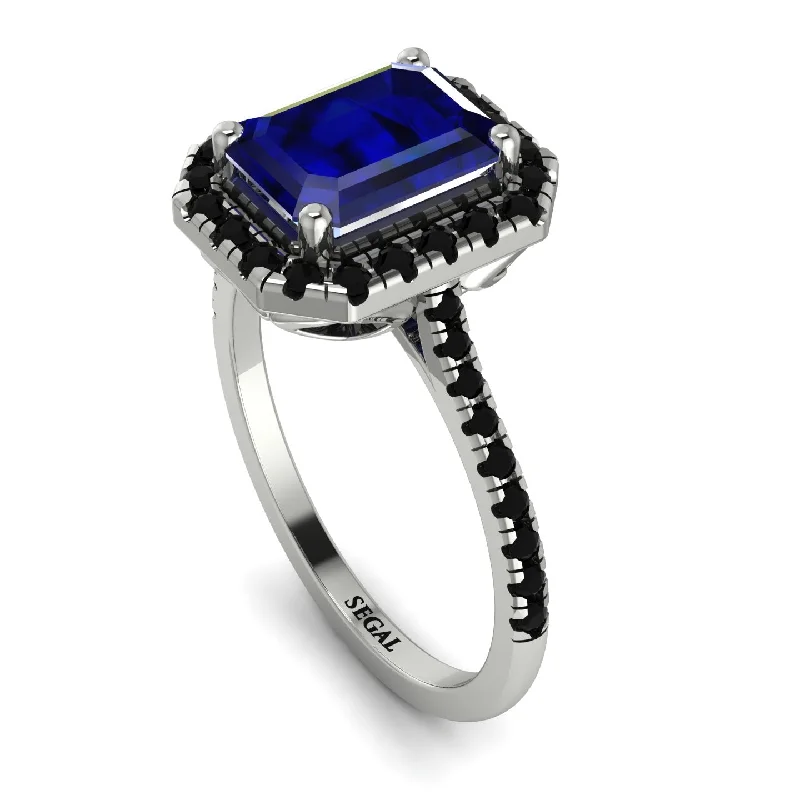 Opal Engagement Ring-Gorgeous Emerald Cut Sapphire Pave Engagement Ring With Hidden Stone - Veronica No. 45