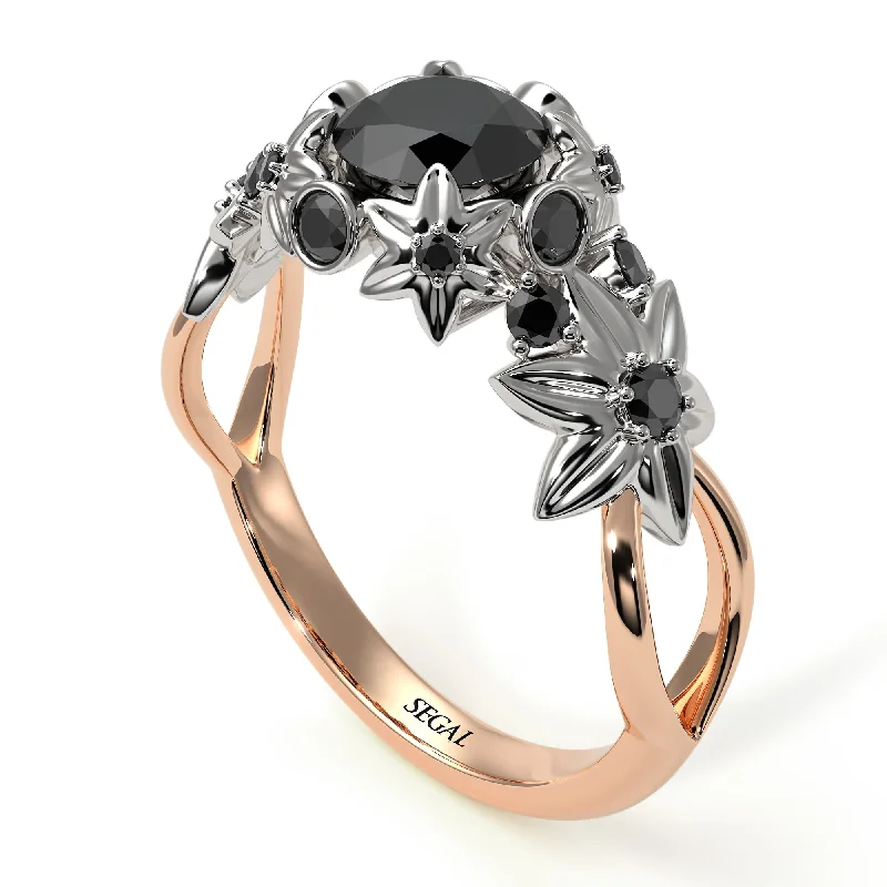 Gold Engagement Ring-Two Tones Flowers And Branches Diamond Ring - Katherine no. 24