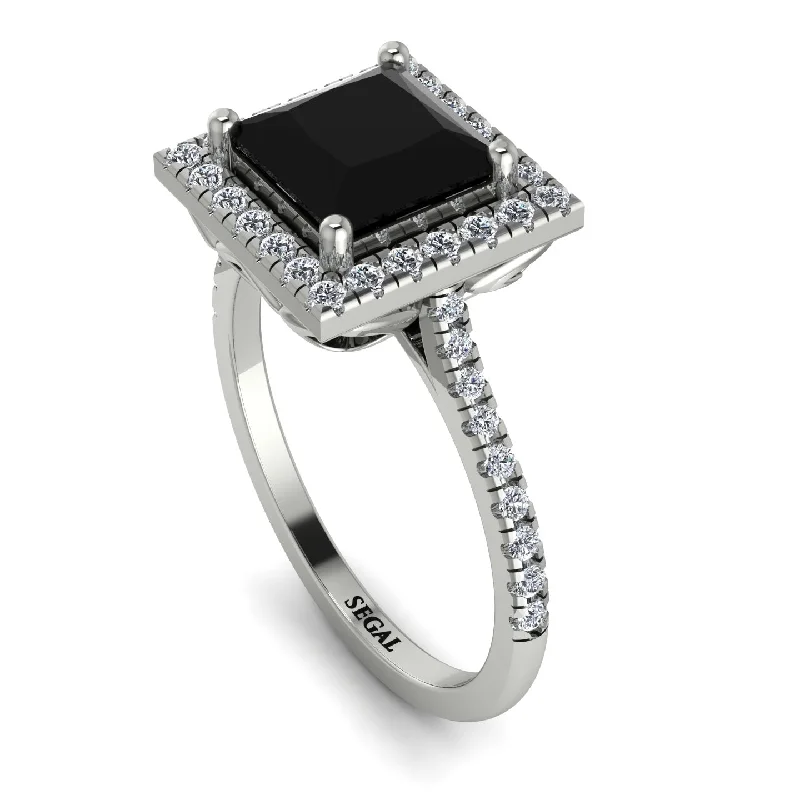 Unique Vintage Wedding Ring-Gorgeous Princess Cut Black Diamond Pave Engagement Ring With Hidden Stone - Margot No. 9