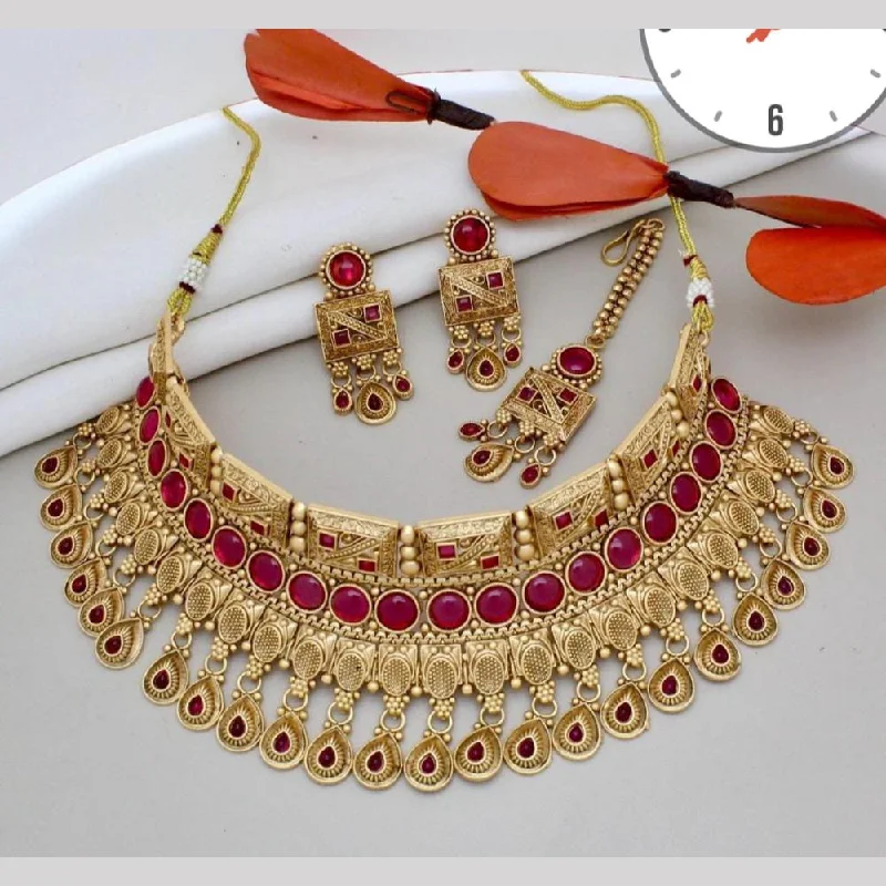 Celebrity Style Necklace-Manisha Jewellery Gold Plated Pota Stone And Pearls Choker Necklace Set